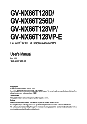 Gigabyte GV-NX66T256D Manual