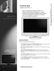 Toshiba 19LV611U Printable Spec Sheet