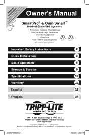 Tripp Lite OMNISMART350HG Owner's Manual for SmartPro and OmniSmart Medical-Grade UPS Systems 932890