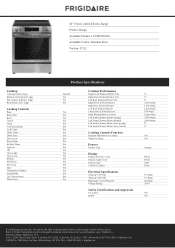 Frigidaire FCFE3083AS Product Specifications Sheet