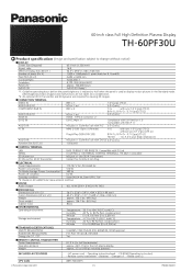 Panasonic TH60PF30U Spec Sheet