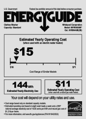 Whirlpool WFW9550WL Energy Guide