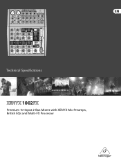 Behringer 1002FX Specification Sheet