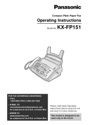 Panasonic KX-FP151 KX-FP151 Owner's Manual (English)