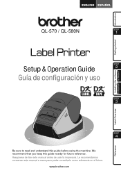 Brother International &trade; QL-580N Setup & Operation Guide - English and Spanish