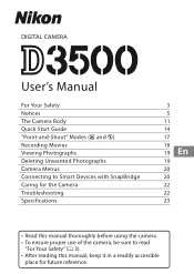 Nikon D3500 Users Manual - English for customers in Asia Oceania the Middle East and Africa