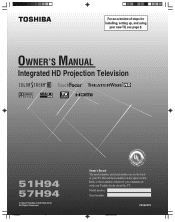 Toshiba 57H94 Owner's Manual - English