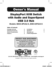 Tripp Lite B004-DPUA4-K Owner s Manual for DisplayPort KVM Switch with Audio and SuperSpeed USB 3.0 Hub 933455 English