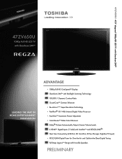 Toshiba 47ZV650U Printable Spec Sheet