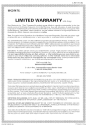 Sony VRDMC10 Limited Warranty (U.S. Only)