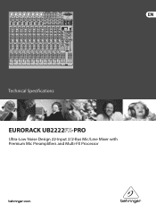 Behringer EURORACK UB2222FX-PRO Specifications Sheet