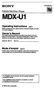 Sony MDX-U1 Operating Instructions