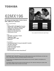 Toshiba 62MX196 Printable Spec Sheet