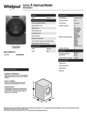 Whirlpool WFW8620HC Specification Sheet