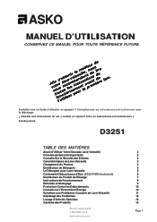 Asko D3251 User manual D3251 Use & Care Guide FR (French UCG 2+1 Warranty)