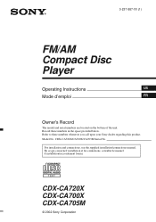 Sony CDX-CA700X Operating Instructions  (primary manual)