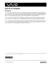 Sony VGX-XL1 Correction Notice