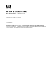 HP HDX X16-1000 HP HDX 16 Entertainment PC - Maintenance and Service Guide