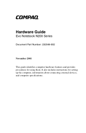 Compaq Evo Notebook n200 Hardware Guide Evo Notebook N200 Series
