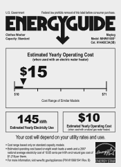 Maytag MHW5100DW Energy Guide