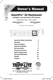 Tripp Lite SMART750RMXL2U Owner's Manual for SmartPro 2U Rackmount UPS 933149