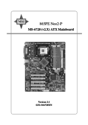 MSI 865PE NEO2-PFS User Manual