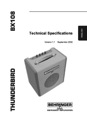 Behringer THUNDERBIRD BX108 Specifications Sheet