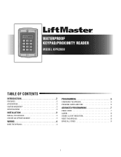 LiftMaster KPR2000 KPR2000 Waterproof Keypad/Proximity Reader Manual