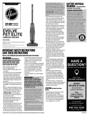 Hoover ONEPWR WindTunnel Evolve Pet Elite Cordless Vacuum Product Manual English