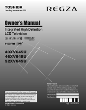 Toshiba 52XV645U Owner's Manual - English