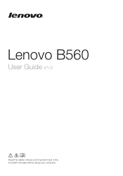 Lenovo B560 Laptop Lenovo B560 User Guide V1.0