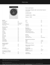 Electrolux ELFW4222AW Product Specifications Sheet English