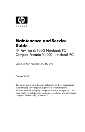 HP 0950-4107 HP Pavilion dv4000 Notebook PC and Compaq Presario V4000 Notebook PC - Maintenance and Service Guide