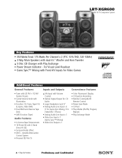 Sony LBT-XGR600 Marketing Specifications