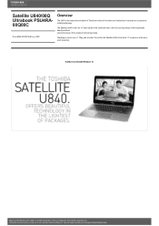 Toshiba Satellite U840 PSU4RA-00Q00C Detailed Specs for Satellite U840 PSU4RA-00Q00C AU/NZ; English
