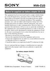 Sony NVA-CU3 Notice for supplied car battery adapter XA-DC2