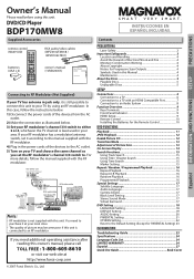 Magnavox BDP170MW8 Owners Manual
