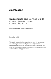 HP Evo Notebook PC n110 Compaq Armada 110 and Compaq Evo N110 Maintenance and Service Guide