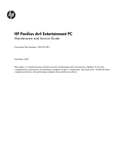 HP Pavilion dv4 HP Pavilion dv4 Entertainment PC - Maintenance and Service Guide