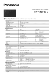 Panasonic TH-42LF30U Spec Sheet