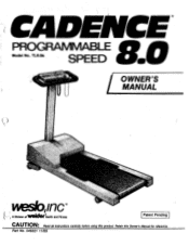 Weslo Cadence 8.0s Treadmill English Manual