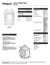 Whirlpool WED4616F Specification Sheet