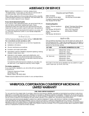 Whirlpool UMC5225DS Warranty Information