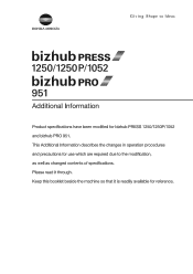 Konica Minolta bizhub PRESS 1250 bizhub PRESS 1250/1250P/1052/PRO 951 User Guide Addional Information
