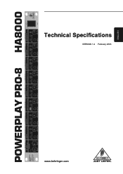 Behringer HA8000 Specifications Sheet