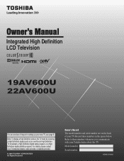 Toshiba 19AV600U Owner's Manual - English