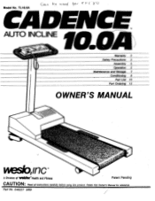 Weslo Cadence 10.0 Treadmill Owners Manual