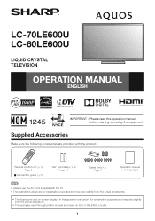 Sharp LC-60LE600U Operation Manual