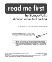 HP Surestore 64 FW 05.01.00 and SW 07.01.00 Director Torque Tool Caution Read Me First (AA-RTDEB-TE/958-000282-001, June 2003)