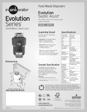 InSinkErator Evolution Septic Assist Specifications